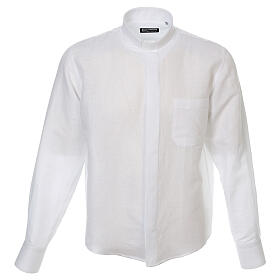 Camisa sacerdote linho e algodão branco Manga Longa Cococler