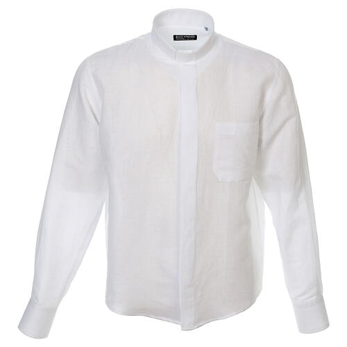 Camisa sacerdote linho e algodão branco Manga Longa Cococler 1