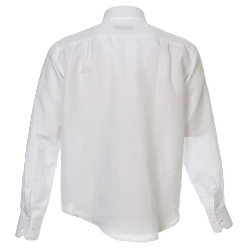 Camisa sacerdote linho e algodão branco Manga Longa Cococler 3