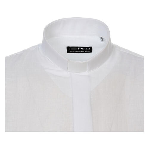 Camisa sacerdote linho e algodão branco Manga Longa Cococler 5