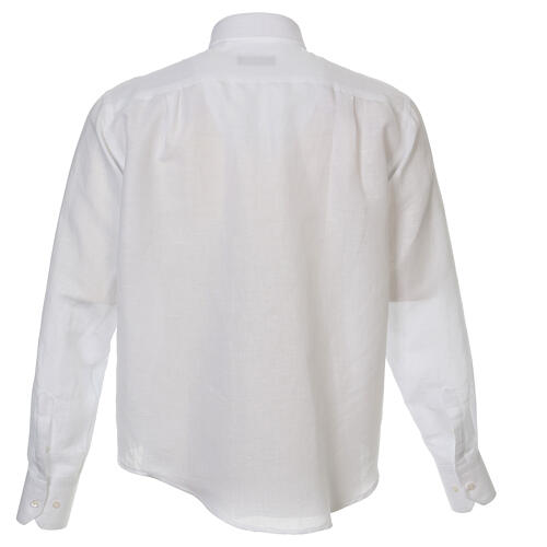Long sleeve white clergy shirt linen and cotton Cococler 7
