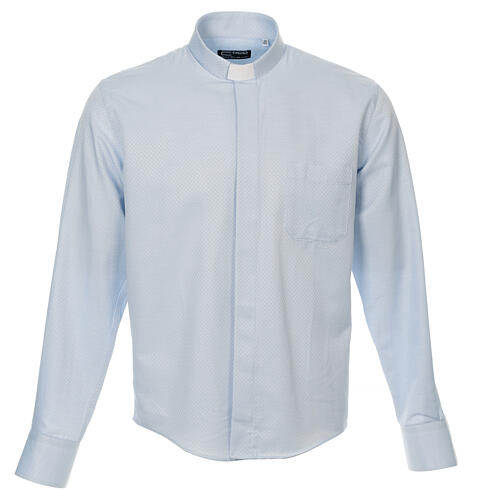 Clergy shirt, light blue Marangel cotton, long sleeves Cococler 1