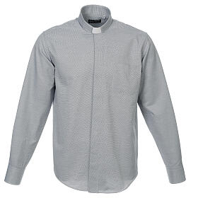 Collarhemd, Schachbrettmusterung, Baumwoll-Polyester-Mischgewebe, Farbe grau, Langarm Cococler