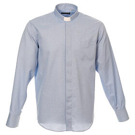 Long sleeved clergy shirt, light blue fabric, cross pattern Cococler