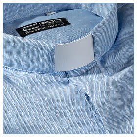 Long sleeved clergy shirt, light blue fabric, cross pattern Cococler