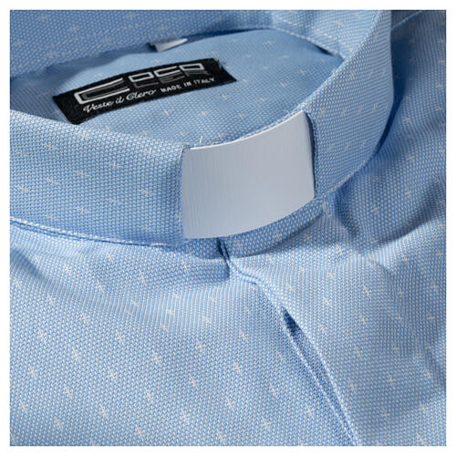 Long sleeved clergy shirt, light blue fabric, cross pattern Cococler 2