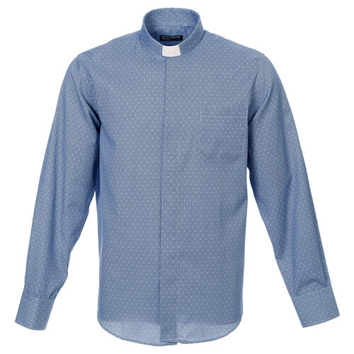 Blue clergy shirt, long sleeve, cross pattern, Cococler 1