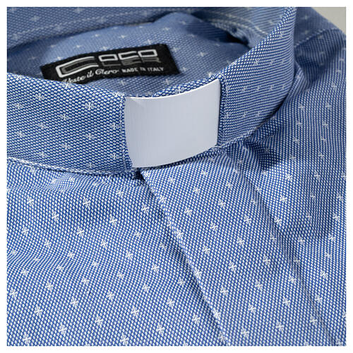 Blue clergy shirt, long sleeve, cross pattern, Cococler 2