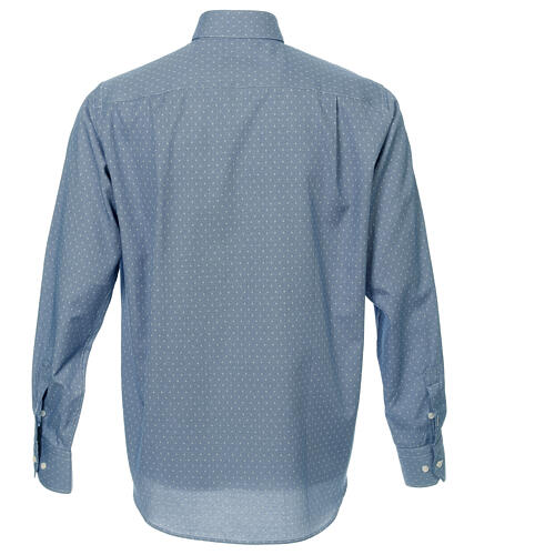 Long sleeved clergy shirt, blue fabric, cross pattern Cococler 7