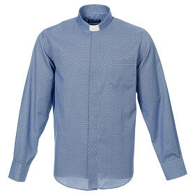 Camicia collo clergy tessuto croci blu M. Lunga Cococler