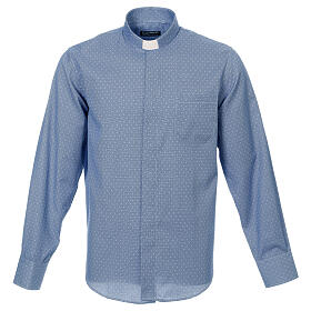Long sleeve clergy shirt with collar in blue cross fabric Cococler