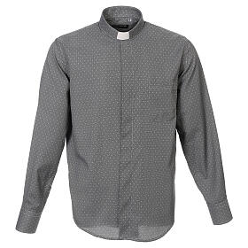 Long sleeved clergy shirt, grey fabric, cross pattern Cococler