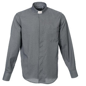 Long sleeved clergy shirt, grey fabric, cross pattern Cococler
