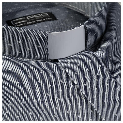 Long sleeved clergy shirt, grey fabric, cross pattern Cococler 2