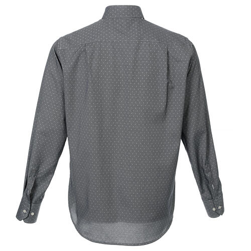Long sleeved clergy shirt, grey fabric, cross pattern Cococler 7