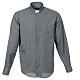 Long sleeved clergy shirt, grey fabric, cross pattern Cococler s1