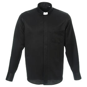 Long sleeved shirt, clergy collar, honeycomb black silk Cococler