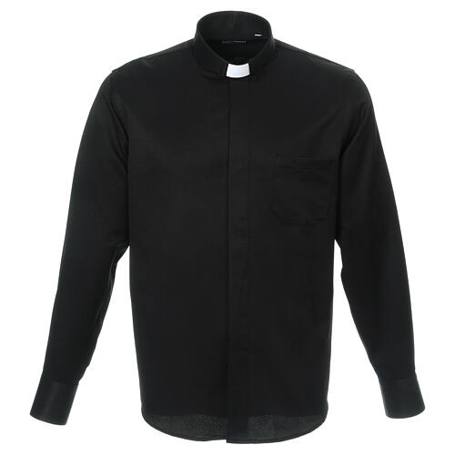 Long sleeved shirt, clergy collar, honeycomb black silk Cococler ...