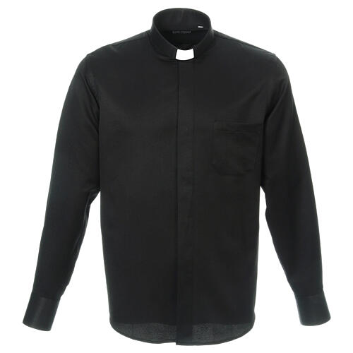 Koszula kapłańska wzór plaster miodu, czarna, z jedwabiem, Długi Rękaw Cococler 1