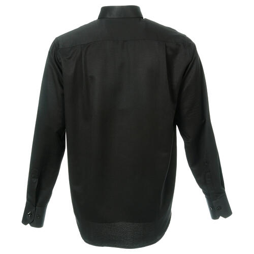 Koszula kapłańska wzór plaster miodu, czarna, z jedwabiem, Długi Rękaw Cococler 7