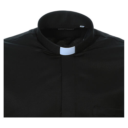 Black clergy shirt with collar honeycomb silk long sleeve Cococler 5