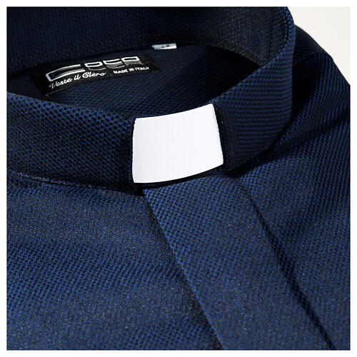 Long sleeved shirt, clergy collar, honeycomb blue silk Cococler 2