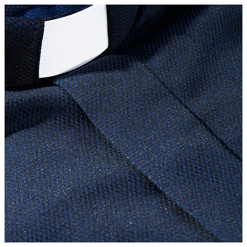 Long sleeved shirt, clergy collar, honeycomb blue silk Cococler 4