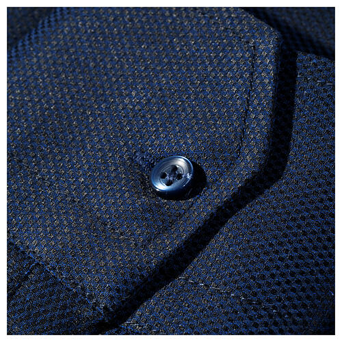 Long sleeved shirt, clergy collar, honeycomb blue silk Cococler 5