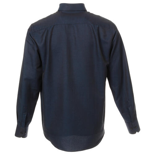 Long sleeved shirt, clergy collar, honeycomb blue silk Cococler 7