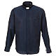 Long sleeved shirt, clergy collar, honeycomb blue silk Cococler s1