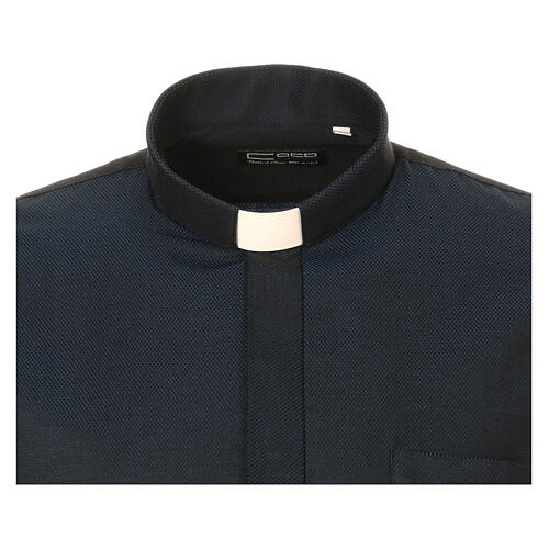 Camisa colarinho clergy seda ninho de abelha azul escuro M/L Cococler 5