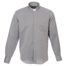Long sleeved shirt, clergy collar, honeycomb grey silk Cococler