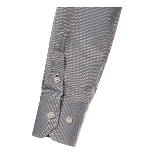 Long sleeved shirt, clergy collar, honeycomb grey silk Cococler 4