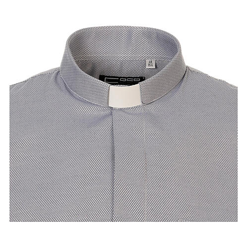 Long sleeved shirt, clergy collar, honeycomb grey silk Cococler 5