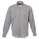 Long sleeved shirt, clergy collar, honeycomb grey silk Cococler s1