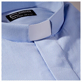 Long sleeved shirt, clergy collar, honeycomb light blue silk Cococler
