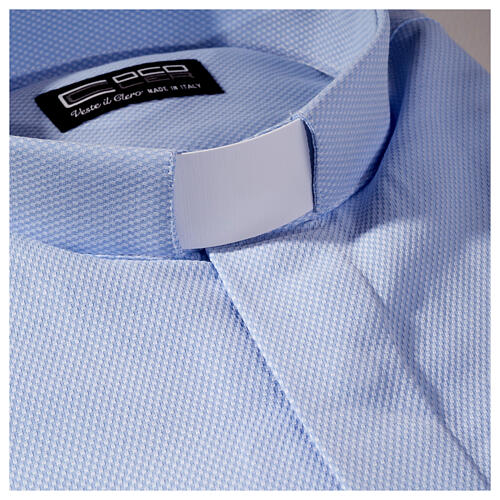 Long sleeved shirt, clergy collar, honeycomb light blue silk Cococler 2