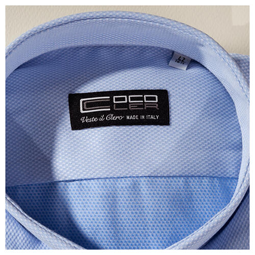 Long sleeved shirt, clergy collar, honeycomb light blue silk Cococler 3