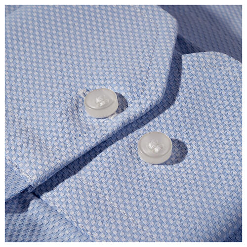 Long sleeved shirt, clergy collar, honeycomb light blue silk Cococler 5