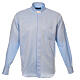 Long sleeved shirt, clergy collar, honeycomb light blue silk Cococler s1