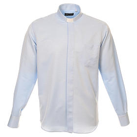 Chemises Clergyman: Chemise col clergy soie nid d'abeille bleu ciel ML