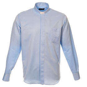 Camicia clergyman seta celeste nido d'ape M. Lunga Cococler