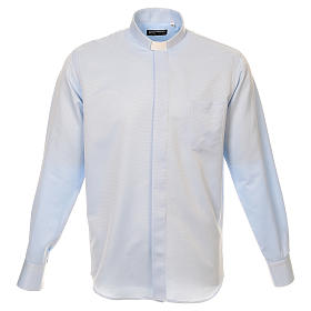 Koszula kapłańska, z jedwabiem, błękitna, wzór plaster miodu, Długi Rękaw Cococler