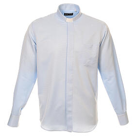 Light blue long sleeve clergy shirt honeycomb silk  Cococler