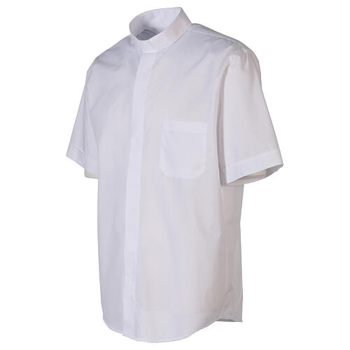 Weißes einfarbiges Collar-Hemd mit kurzen Ärmeln Cococler 3
