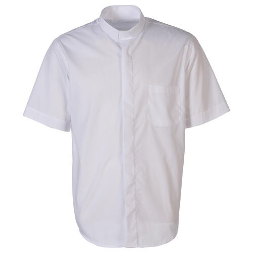 Camicia clergyman bianco tinta unita manica corta Cococler 1