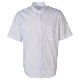 Koszula kapłańska biała, jednolity kolor, krótki rękaw, Cococler