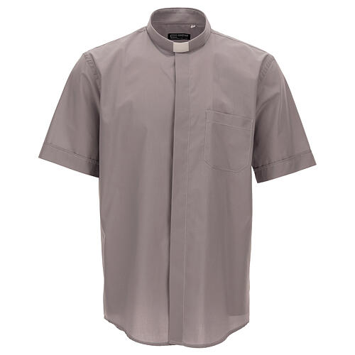 Camisa clergy cinzento claro uma cor manga corta Cococler 1