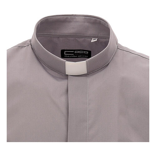 Camisa clergy cinzento claro uma cor manga corta Cococler 3