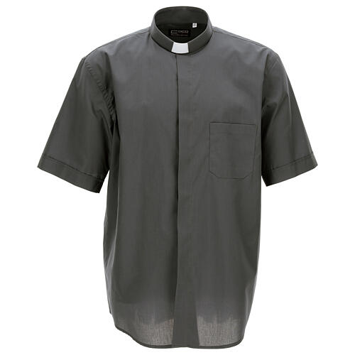 Camisa clergyman gris oscuro de un solo color manga corta Cococler 1